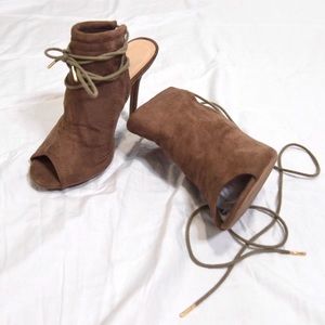 Faux Suede Heels with Tie Strap